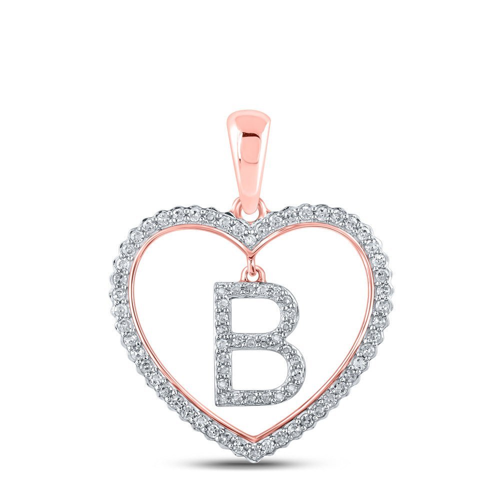 Heartfelt Diamond Initial Pendant | 10kt Rose Gold Womens Round Diamond B Letter Pendant 1/4 Cttw - Splendid Jewellery