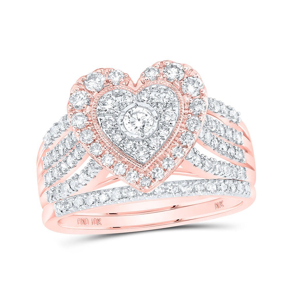 Heartfelt Love: 10kt Rose Gold Diamond Wedding Ring Band Set - Splendid Jewellery