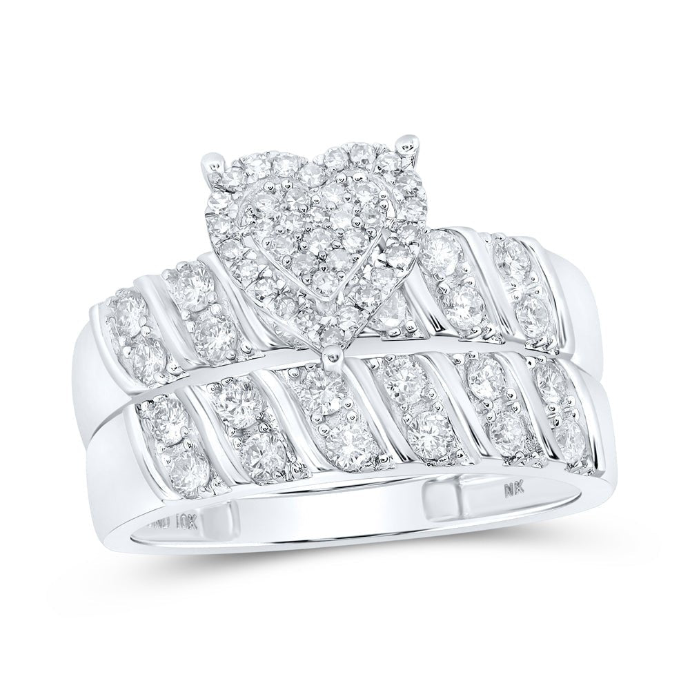 Heartfelt Love: 10kt White Gold His Hers Round Diamond Heart Matching Wedding Set - Splendid Jewellery