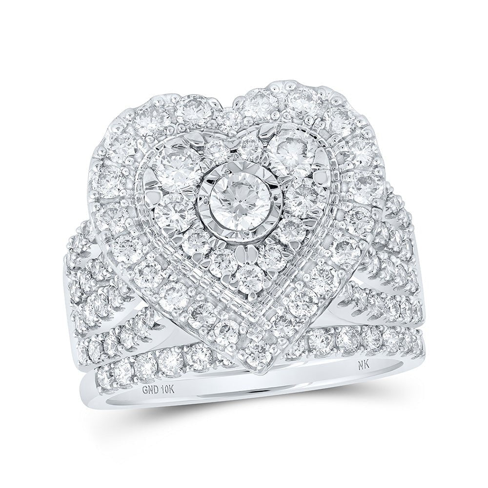 Heart's Desire: 10kt White Gold Diamond Heart Bridal Wedding Ring Band Set - Splendid Jewellery