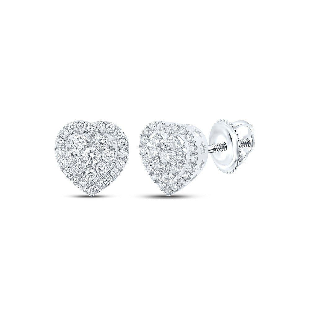 Heart's Desire: 10kt White Gold Womens Round Diamond Heart Earrings 1 - 1/2 Cttw - Splendid Jewellery
