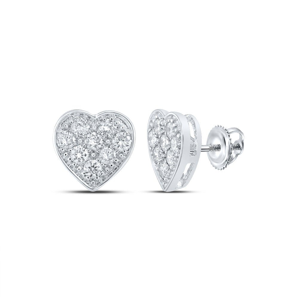 Heart's Desire: 10kt White Gold Womens Round Diamond Heart Earrings 1/3 Cttw - Splendid Jewellery