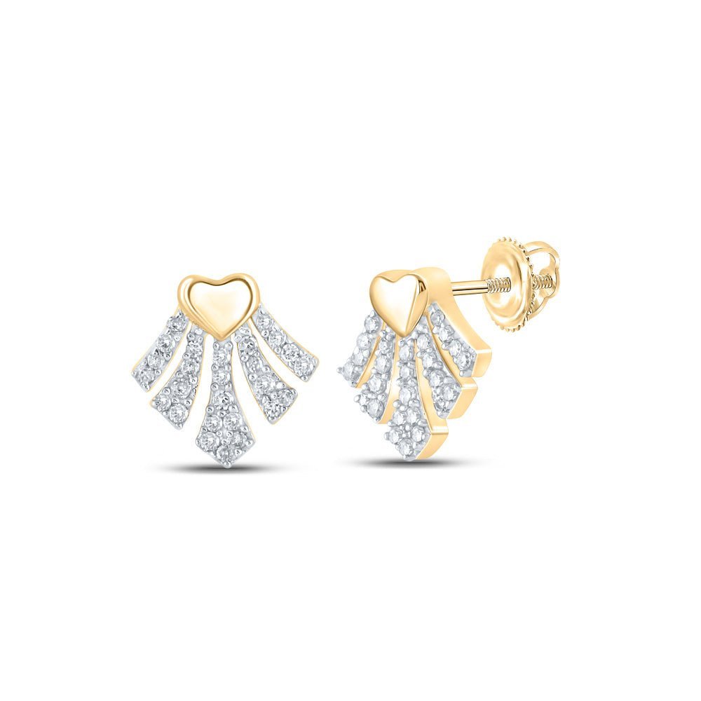 Heart's Desire: 10kt Yellow Gold Womens Round Diamond Heart Earrings 1/6 Cttw - Splendid Jewellery