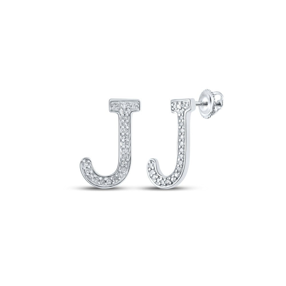 Jewelicious 10kt White Gold Womens Round Diamond J Initial Letter Earrings 1/10 Cttw - Splendid Jewellery