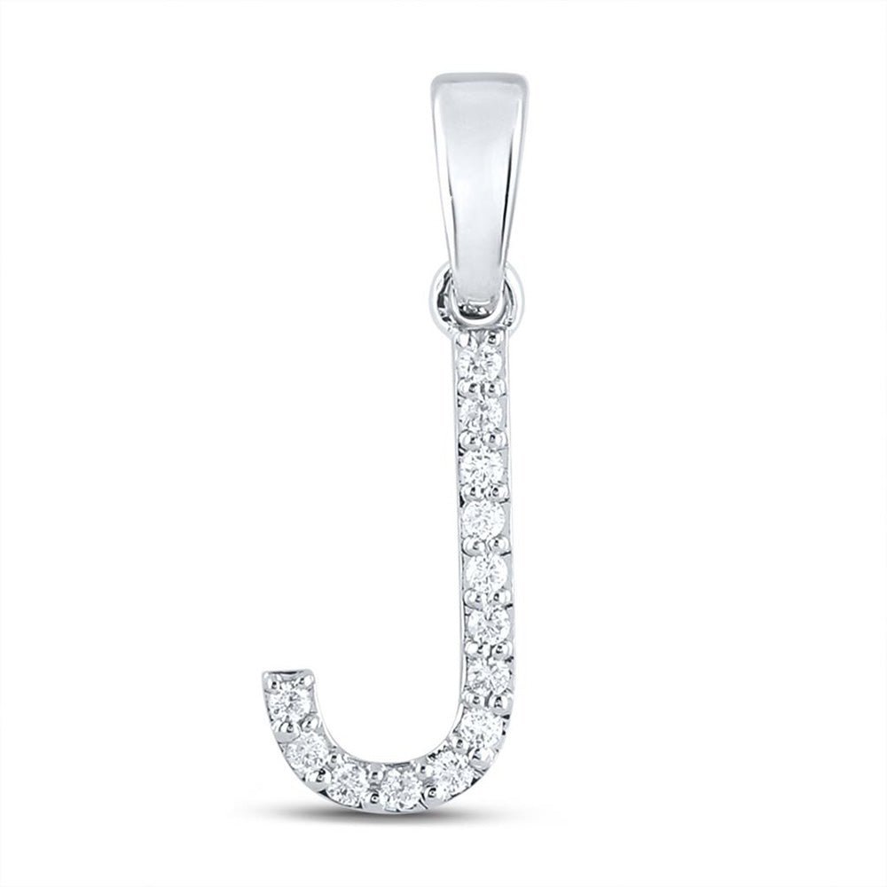 Jeweluxe Diamond Initial Pendant | 10kt White Gold Womens Round Diamond J Initial Letter Pendant 1/10 Cttw - Splendid Jewellery