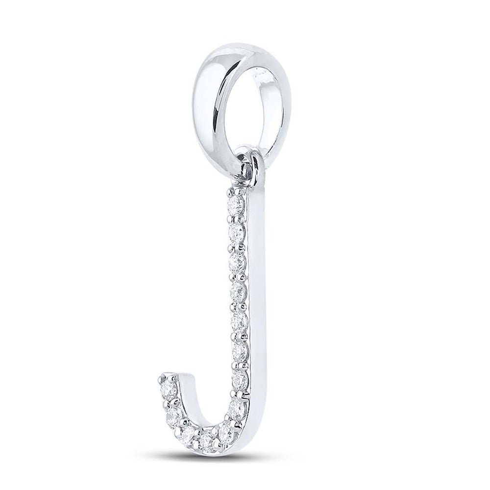 Jeweluxe Diamond Initial Pendant | 10kt White Gold Womens Round Diamond J Initial Letter Pendant 1/10 Cttw - Splendid Jewellery