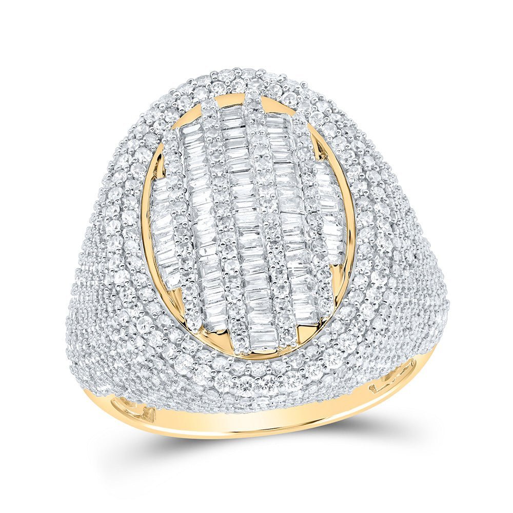 Luxurious 10kt Yellow Gold Men's Baguette Diamond Oval Ring - A Dazzling Statement - Splendid Jewellery