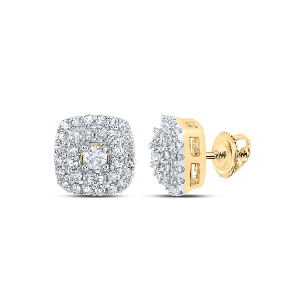 Luxurious Brilliance: 10kt Yellow Gold Womens Round Diamond Square Earrings 1/3 Cttw - Splendid Jewellery