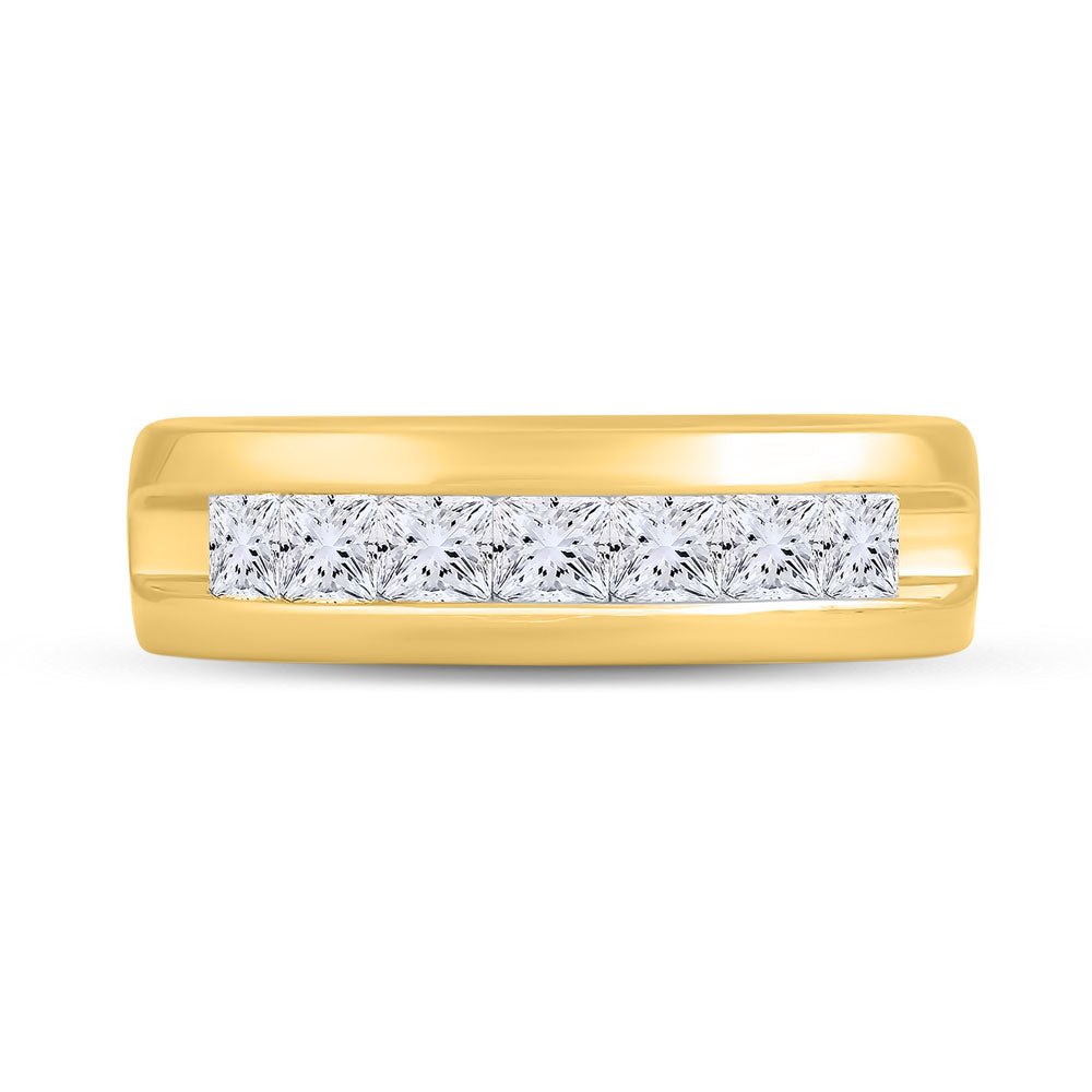 Majestic Brilliance 14kt Yellow Gold Men's Princess Diamond Wedding Single Row Band Ring - Splendid Jewellery