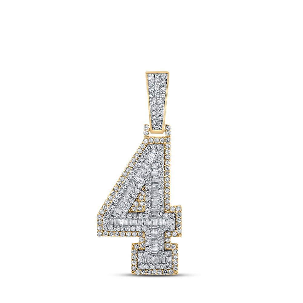 Men's Baguette Diamond Number 4 Charm Pendant in Two - tone Gold - 1 - 1/2 Cttw - Splendid Jewellery