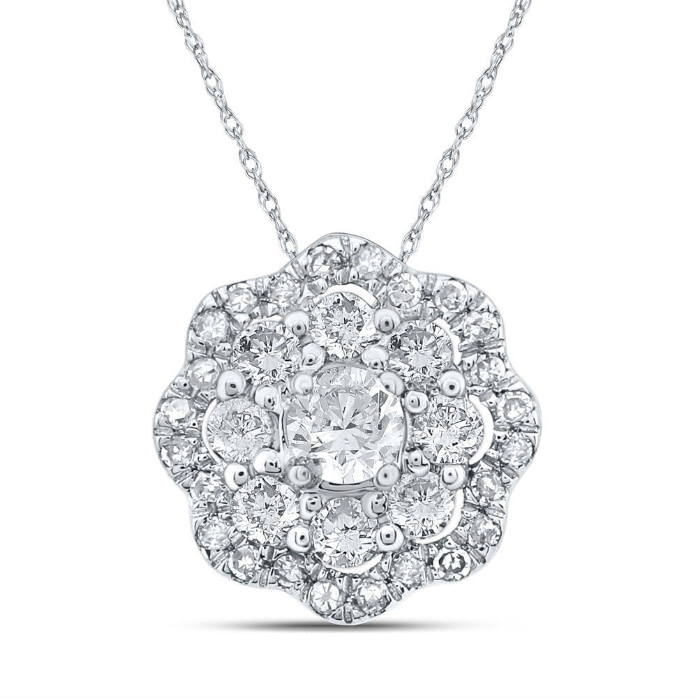 Mesmerizing Brilliance: 10kt White Gold Round Diamond Cluster Pendant - Splendid Jewellery