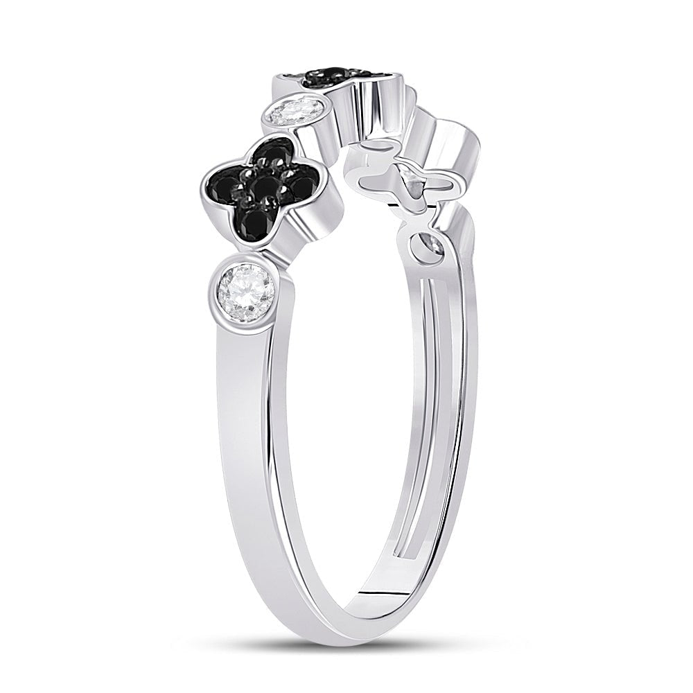 Mesmerizing Clover Noir Diamond Band - 10kt White Gold Women's Round Black Color Enhanced Diamond Clover Band Ring 1/4 Cttw - Splendid Jewellery