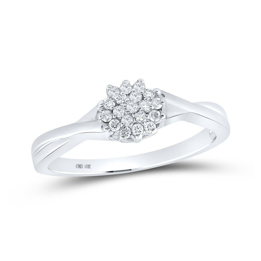 Mesmerizing Diamond Cluster Ring | 10kt White Gold Womens Round Diamond Cluster Ring 1/8 Cttw - Splendid Jewellery