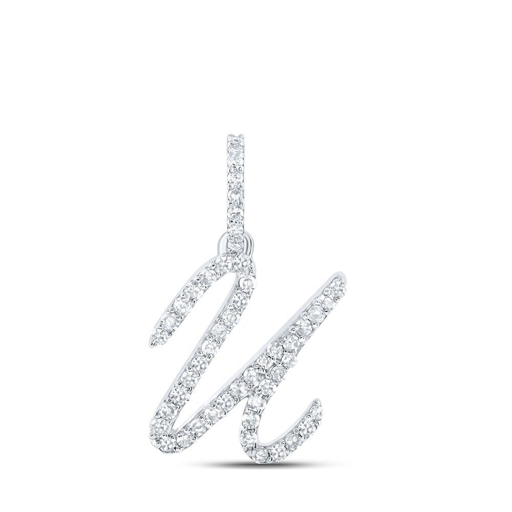 Mesmerizing Diamond Letter Pendant | 10kt White Gold Womens Round Diamond U Initial Pendant 1/5 Cttw | Splendid Jewellery - Splendid Jewellery