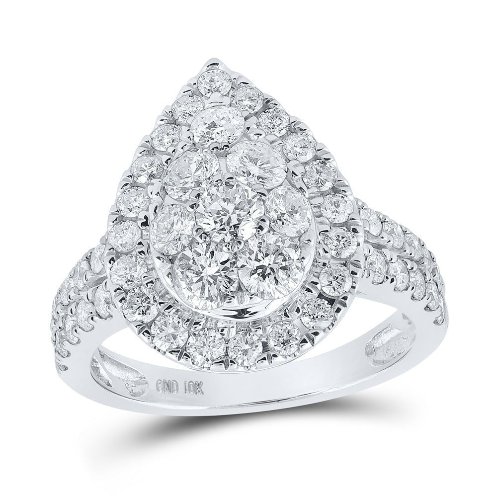 Mesmerizing Diamond Tear Cluster Ring in 10kt White Gold - 2 Cttw - Splendid Jewellery