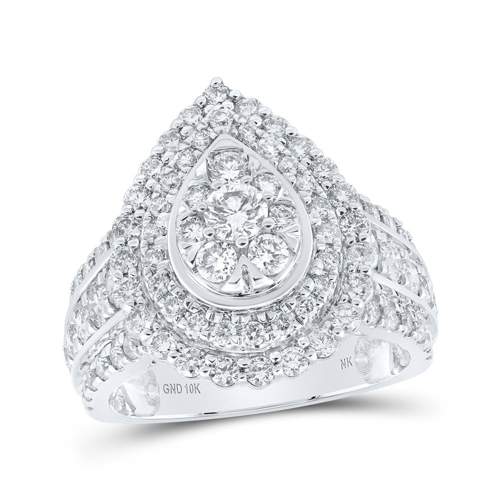 Mesmerizing Teardrop Cluster Diamond Ring - 10kt White Gold, 2 Cttw - Splendid Jewellery