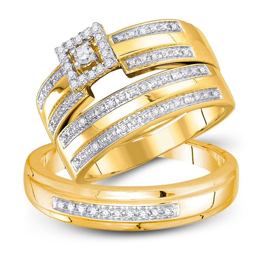 Modern Elegance: 10kt Yellow Gold His Hers Round Diamond Square Matching Wedding Set 1/4 Cttw - Splendid Jewellery