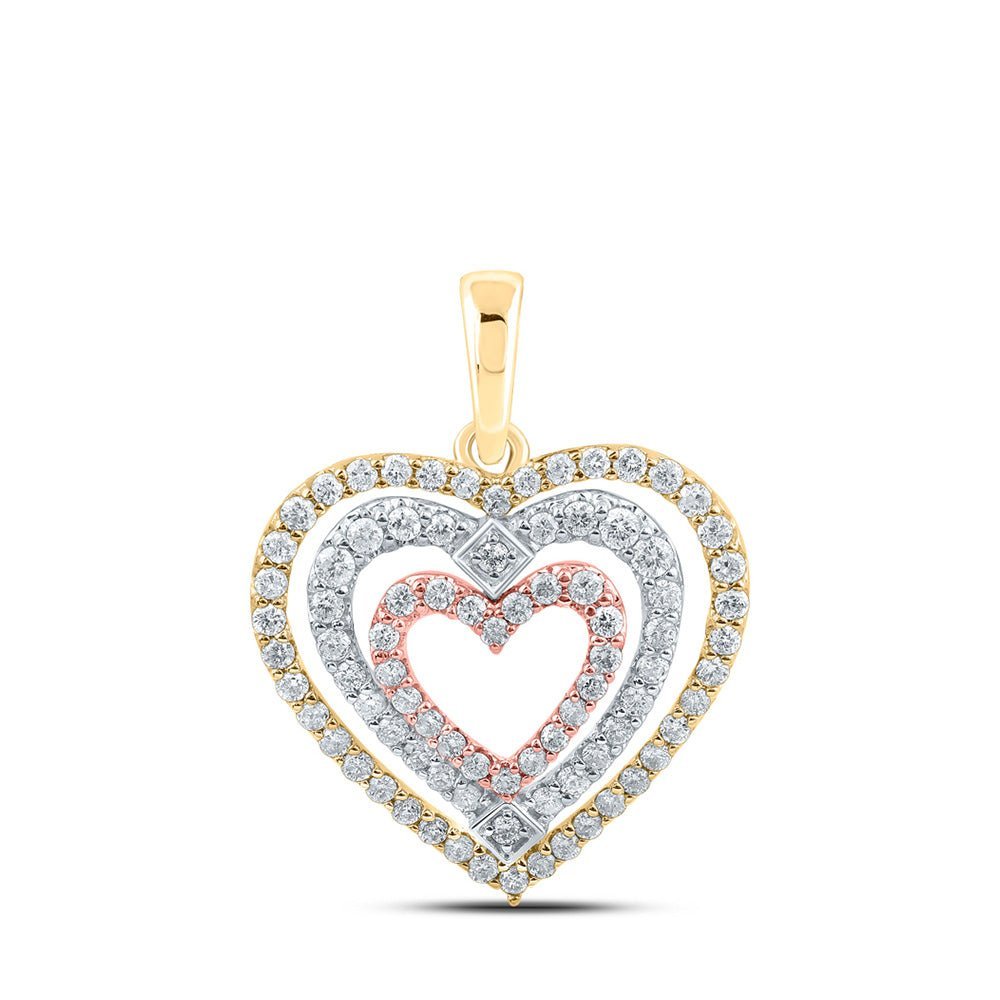 Nested Love: 10kt Tri - Tone Gold Diamond Heart Pendant - Splendid Jewellery