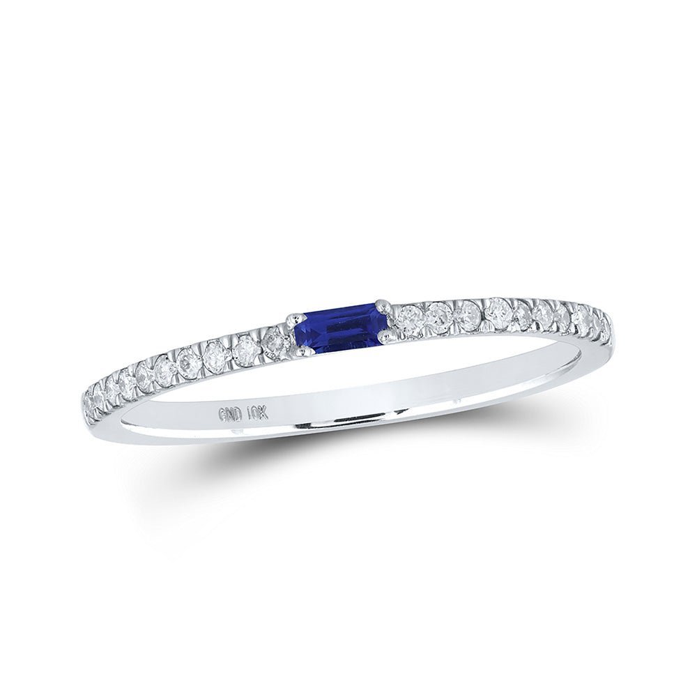Ocean Mist - 10kt White Gold Baguette Blue Sapphire and Diamond Band Ring - Splendid Jewellery