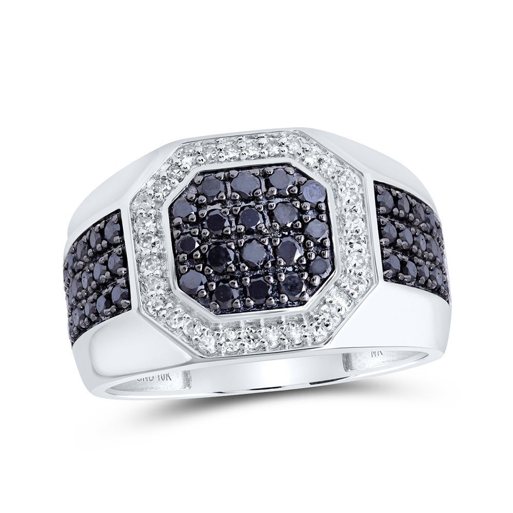 Octagonal Obsidian Elegance: 1 - 1/5 Cttw Black Diamond Men's Ring in 10kt White Gold by Splendid Jewellery - Splendid Jewellery