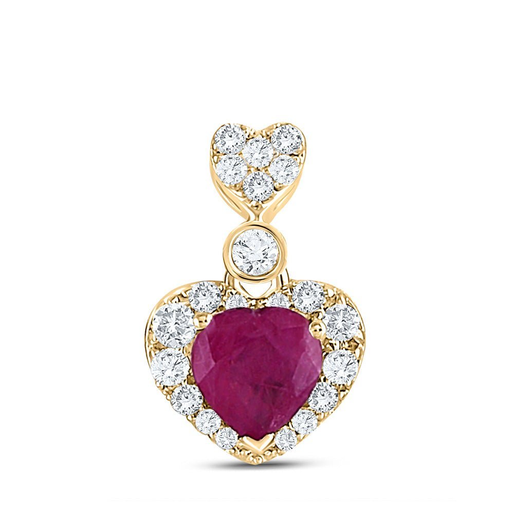 Passionate Love: 10kt Yellow Gold Heart Ruby Diamond Pendant - Splendid Jewellery