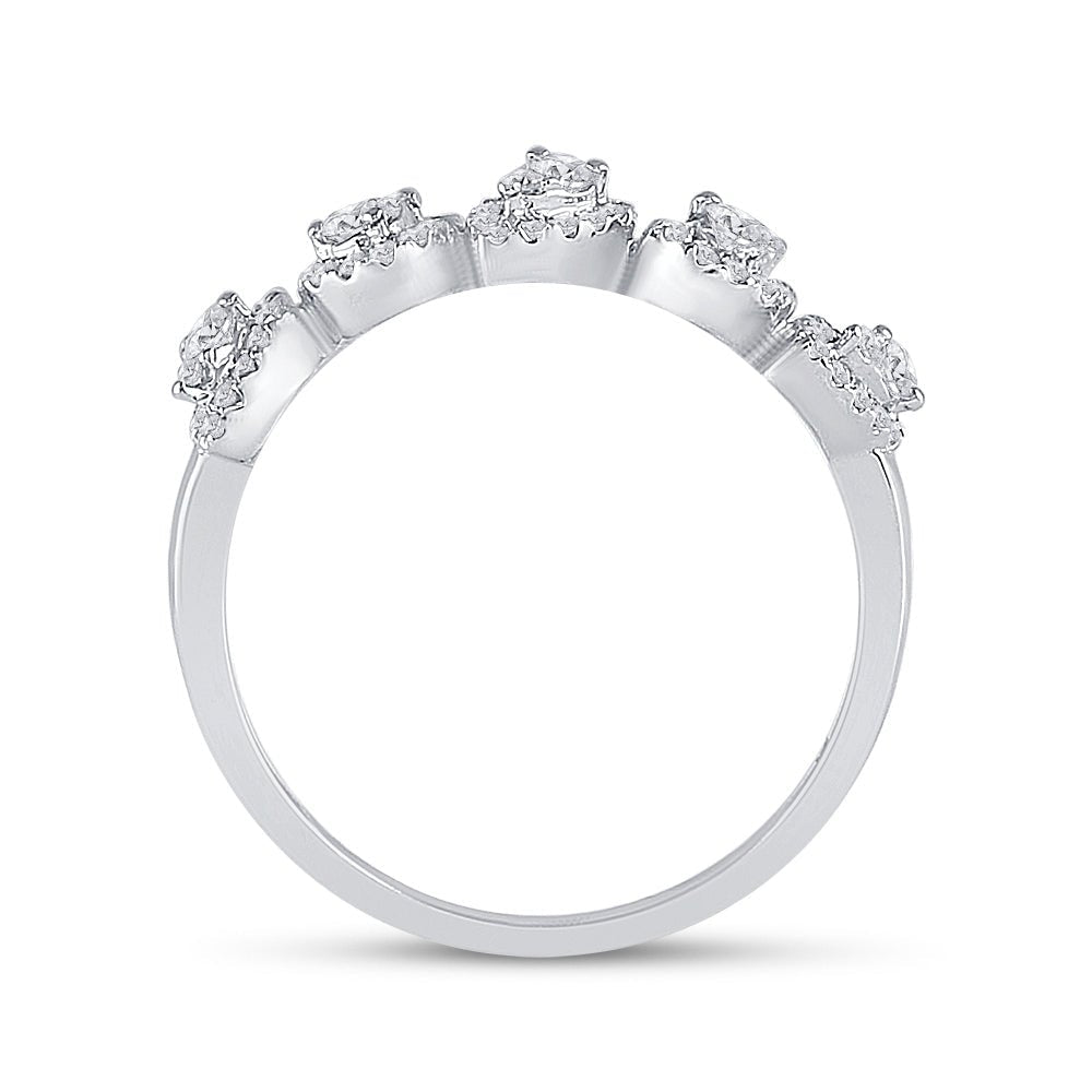 Pear Brilliance | 14kt White Gold Womens Round Diamond Lined Pear Band Ring 1/3 Cttw - Splendid Jewellery