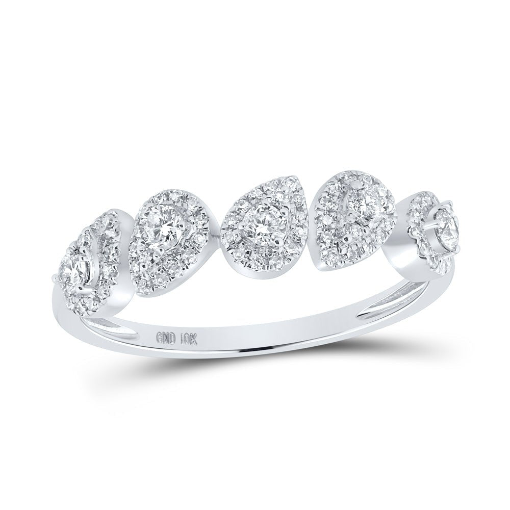 Pear Brilliance | 14kt White Gold Womens Round Diamond Lined Pear Band Ring 1/3 Cttw - Splendid Jewellery