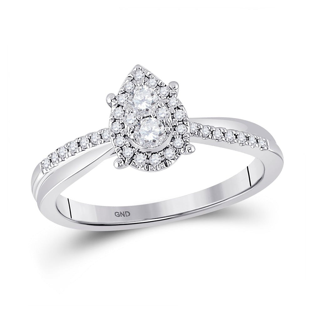 Pear Sparkle Promise Ring | 10kt White Gold Womens Round Diamond Cluster Pear Promise Ring 1/4 Cttw - Splendid Jewellery