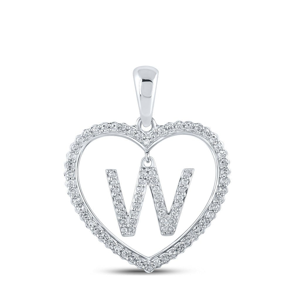 Personalized Diamond Heart Initial Pendant in 10kt White Gold - 1/4 Cttw - Splendid Jewellery