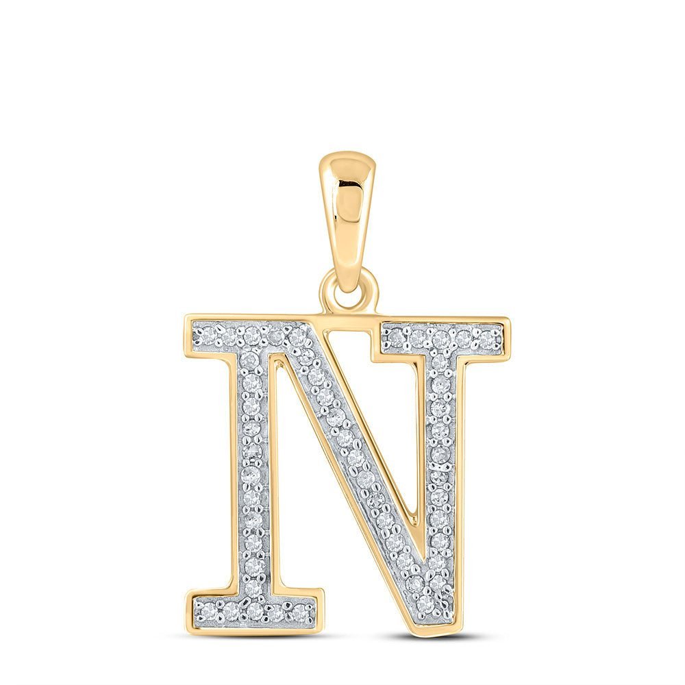 Personalized Diamond Initial Necklace | 10kt Yellow Gold Womens Round Diamond Initial N Letter Pendant 1/10 Cttw | Splendid Jewellery - Splendid Jewellery