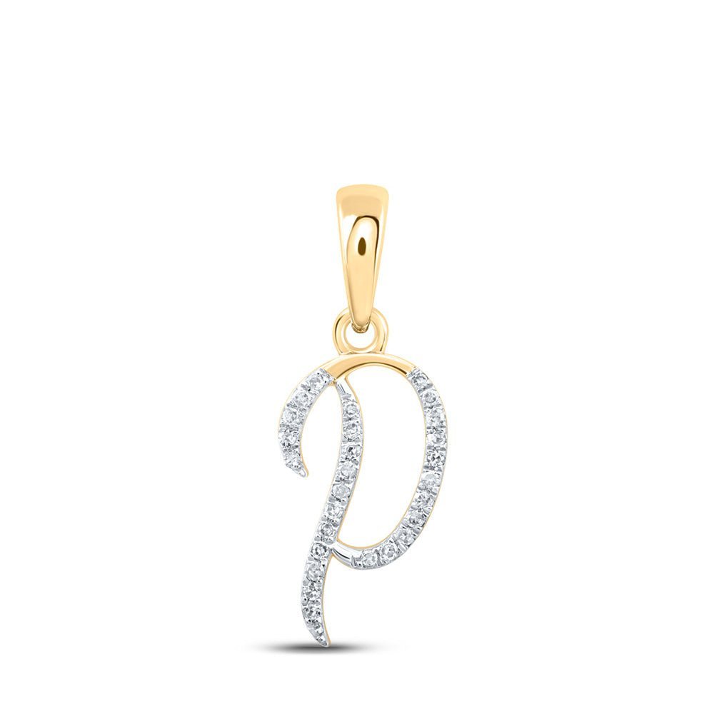 Personalized Diamond Initial Pendant - 10kt Yellow Gold Round Diamond P Letter Pendant 1/12 Cttw - Splendid Jewellery