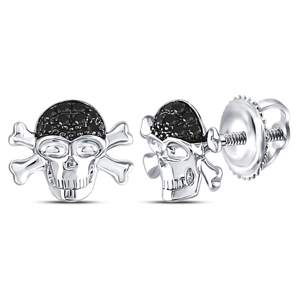 Pirate Skull Crossbones Black Diamond Stud Earrings - Bold and Mysterious Treasure - Splendid Jewellery