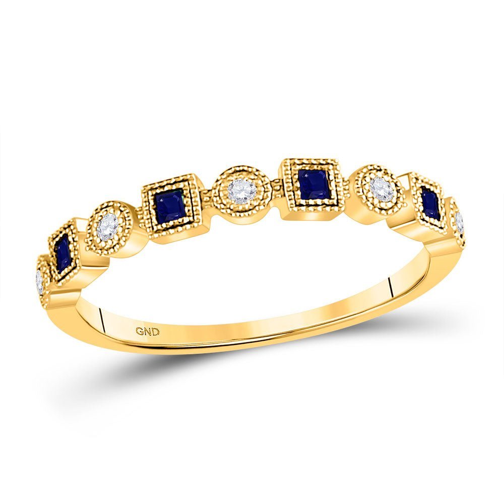 Princess Blue Sapphire Diamond Stackable Band Ring - Splendid Jewellery