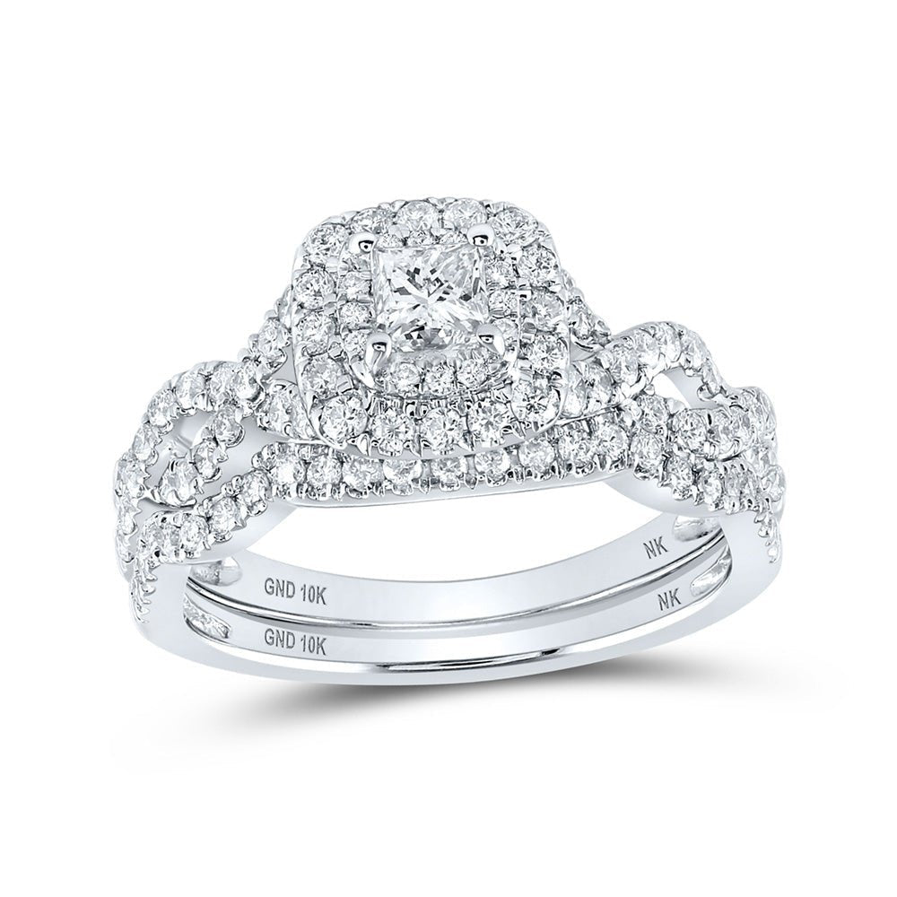 Princess Brilliance: 10kt White Gold Diamond Halo Bridal Wedding Ring Band Set - Splendid Jewellery