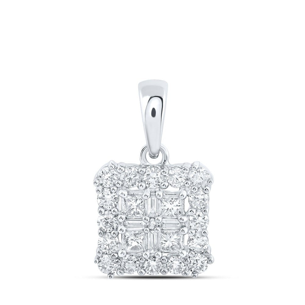 Princess Diamond Cluster Pendant | 10kt White Gold Square Pendant 5/8 Cttw | Splendid Jewellery - Splendid Jewellery