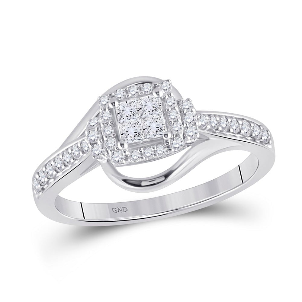 Princess Diamond Halo Square Ring - Timeless Elegance in 14kt White Gold - Splendid Jewellery