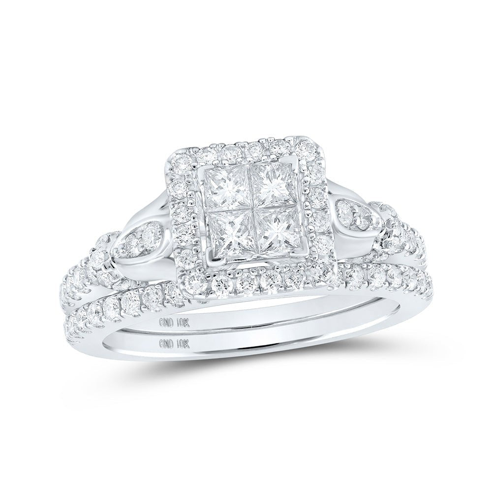 Princess Diamond Square Bridal Wedding Ring Band Set - 10kt White Gold, 7/8 Cttw - Splendid Jewellery