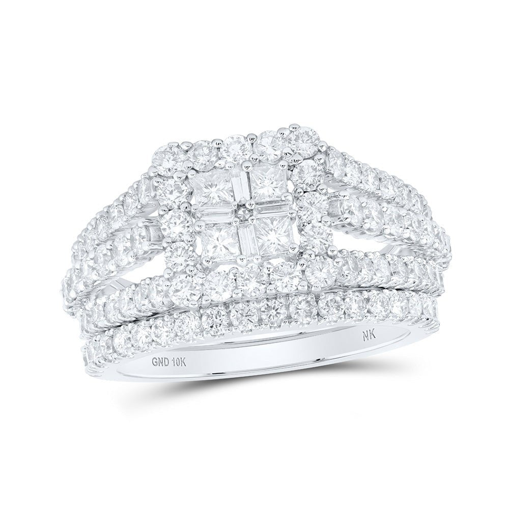 Princess Elegance: 10kt White Gold Square Diamond Bridal Wedding Ring Band Set - Splendid Jewellery