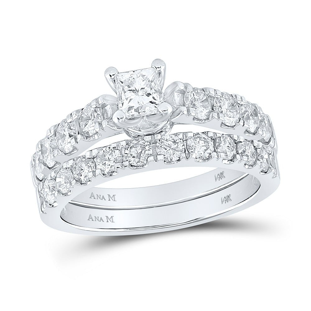 Princess Elegance: 14kt White Gold Diamond Bridal Wedding Ring Band Set - Splendid Jewellery