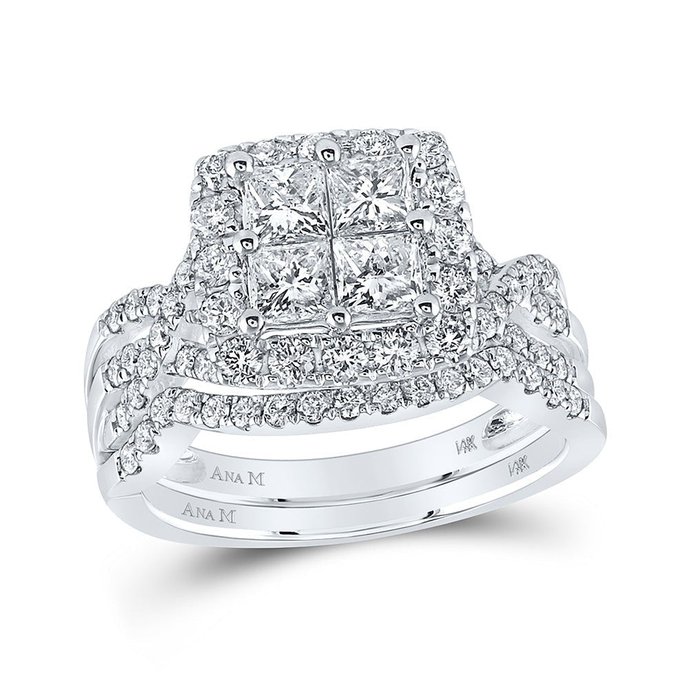 Princess Elegance 14kt White Gold Diamond Square Bridal Wedding Ring Band Set - Splendid Jewellery