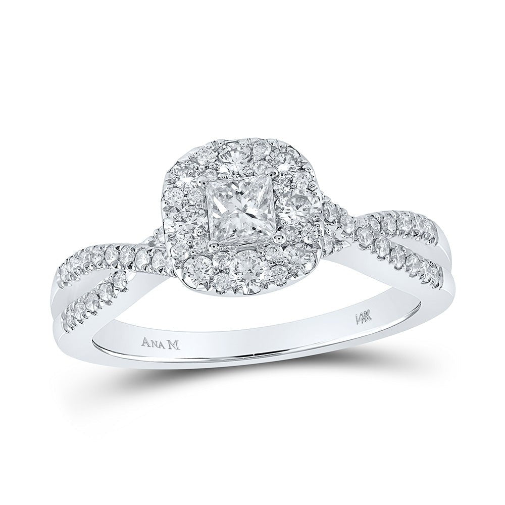 Princess Sparkle: 14kt White Gold Diamond Halo Bridal Wedding Engagement Ring - Splendid Jewellery