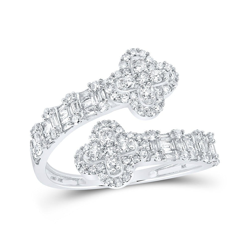 Quatrefoil Brilliance | 10kt White Gold Womens Round Diamond Cuff Band Ring 3/4 Cttw - Splendid Jewellery