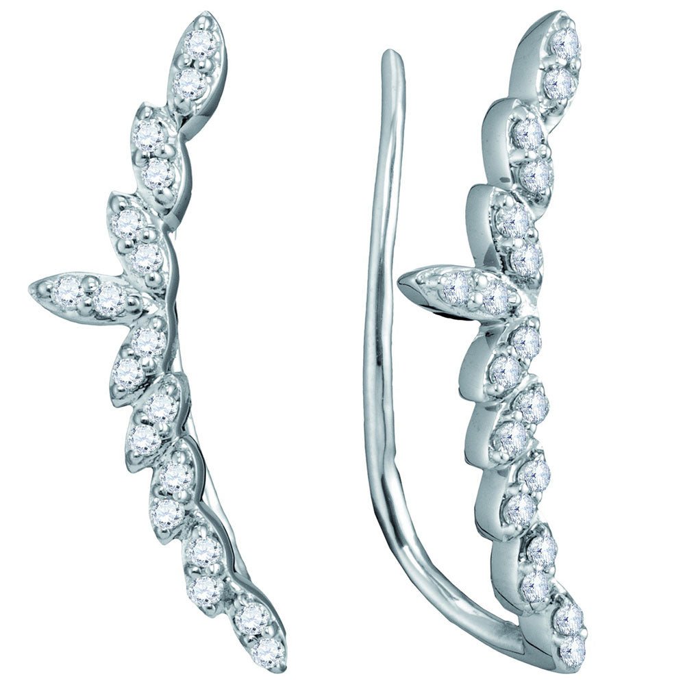 Radiant Ascent: 10kt White Gold Womens Round Diamond Climber Earrings 1/4 Cttw - Splendid Jewellery
