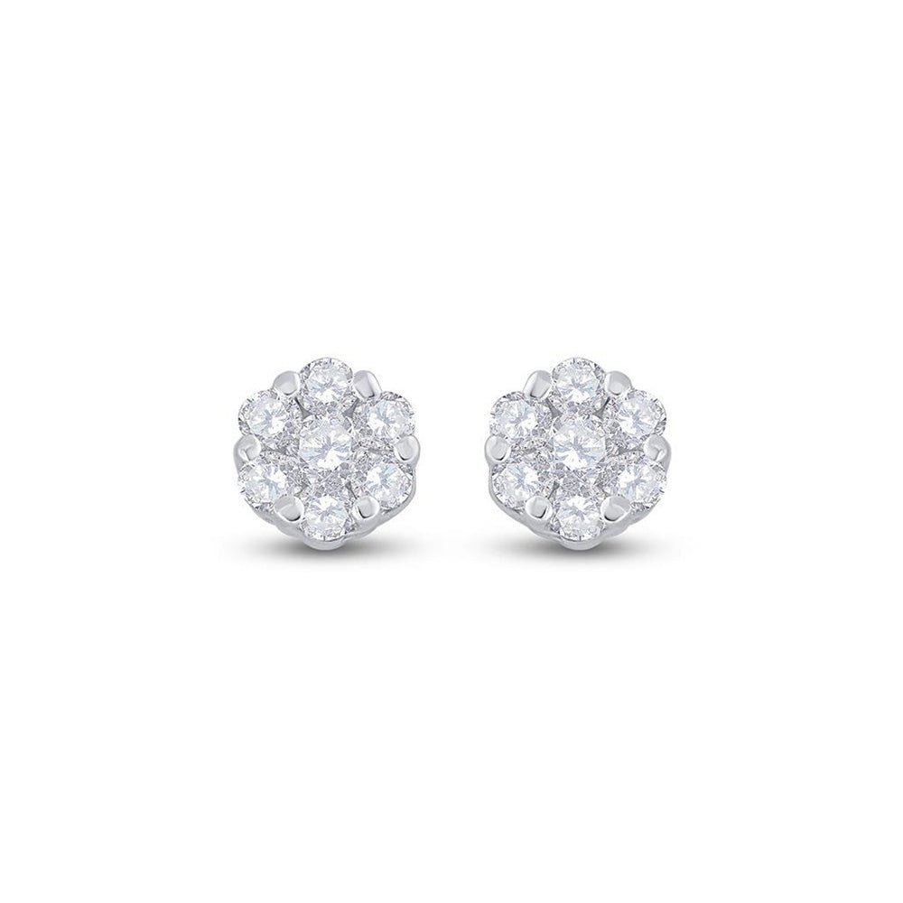 Radiant Blooms: 10kt White Gold Womens Round Diamond Flower Cluster Earrings 1/10 Cttw - Splendid Jewellery