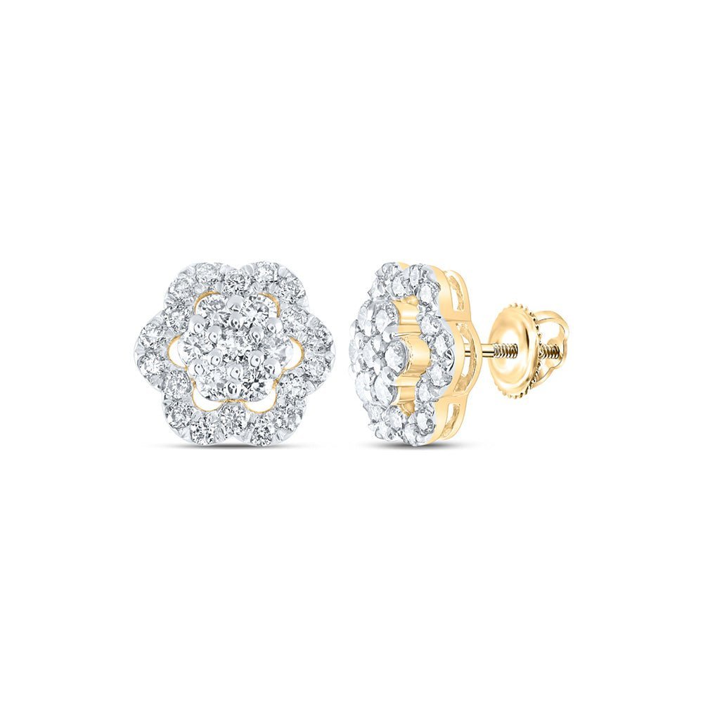 Radiant Blossom: 10kt Yellow Gold Diamond Flower Cluster Earrings - Splendid Jewellery