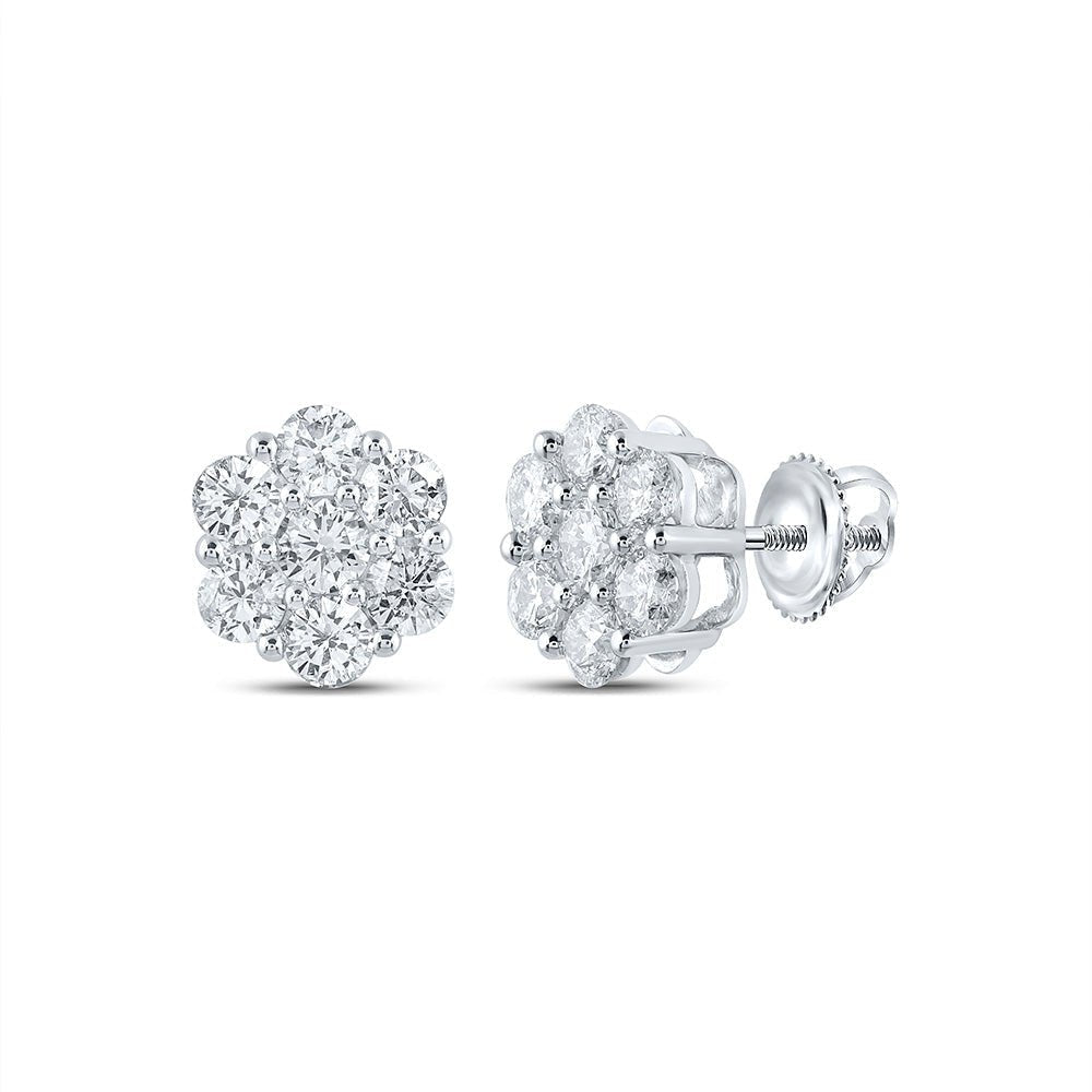 Radiant Blossom: 14kt White Gold Diamond Flower Cluster Earrings - Splendid Jewellery