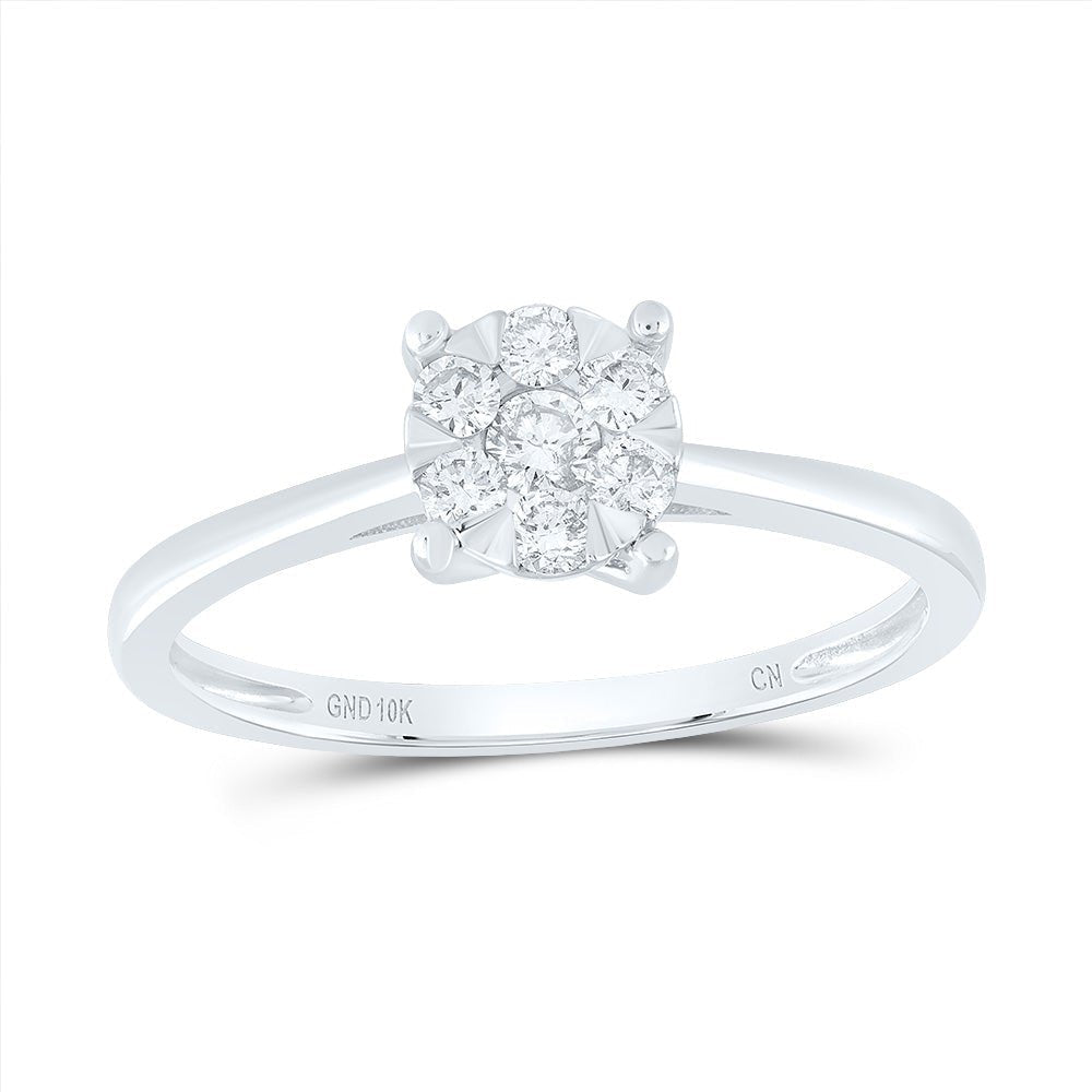 Radiant Blossom Diamond Cluster Ring | 10kt White Gold Womens Round Diamond Flower Cluster Ring 1/4 Cttw | Splendid Jewellery - Splendid Jewellery