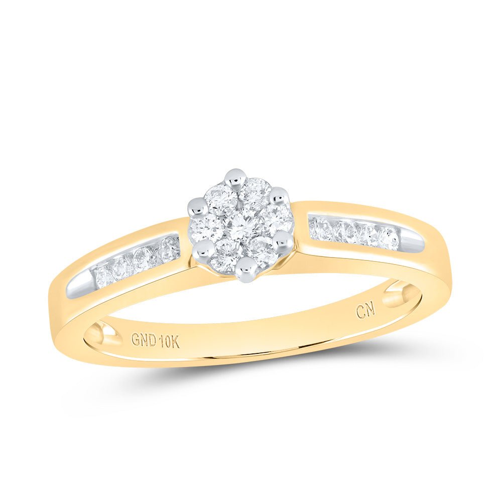 Radiant Blossom Diamond Cluster Ring | 10kt Yellow Gold Womens Round Diamond Flower Cluster Ring 1/4 Cttw | Splendid Jewellery - Splendid Jewellery
