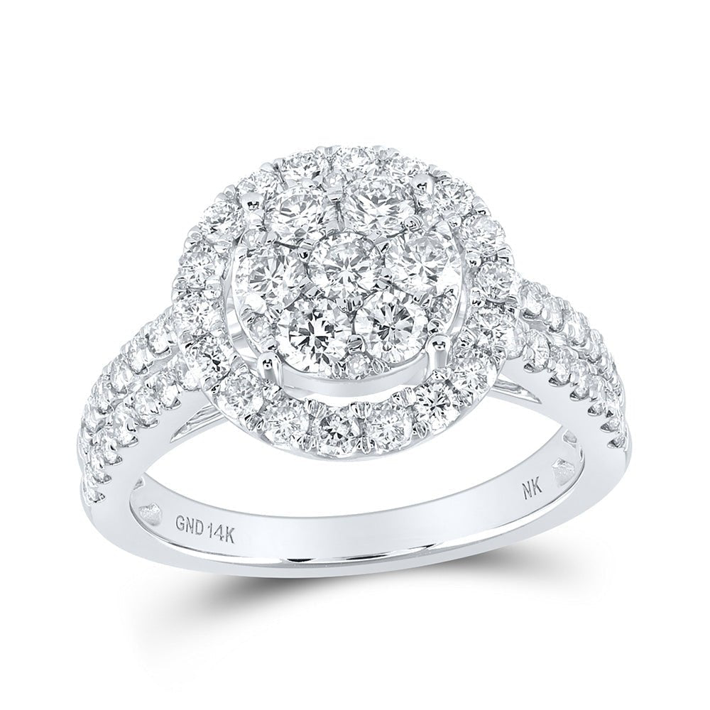 Radiant Blossom Diamond Cluster Ring | 14kt White Gold Womens Round Diamond Flower Cluster Ring 1 - 1/2 Cttw - Splendid Jewellery