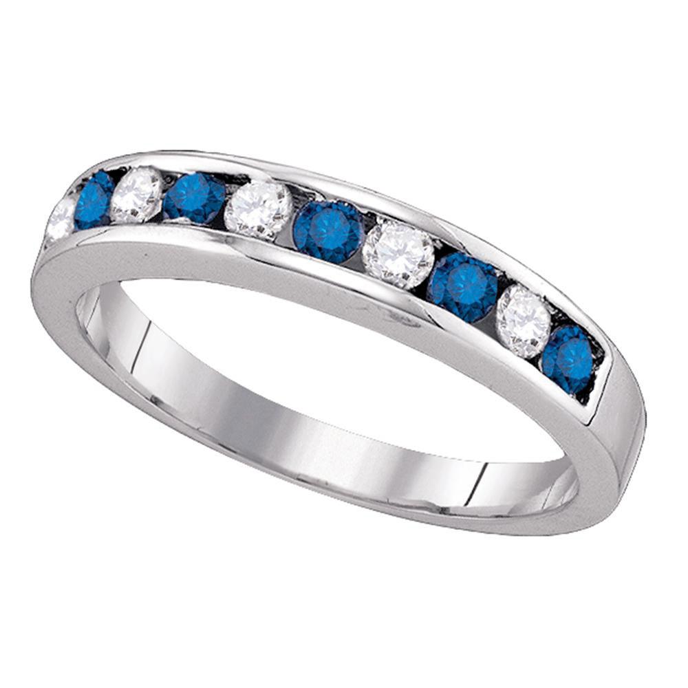 Radiant Blue Diamond Band | 10kt White Gold Womens Round Blue Color Enhanced Diamond Band Ring 1/4 Cttw | Splendid Jewellery - Splendid Jewellery